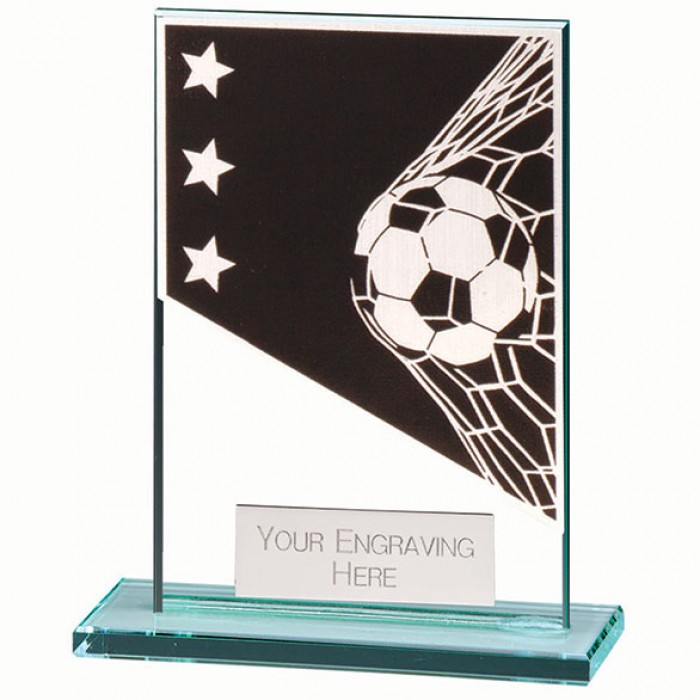 MUSTANG BLACK/SILVER FOOTBALL GLASS TROPHY -  6 SIZES - 8CM - 18CM